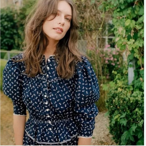 Doen Amelia Blouse in Navy & White - Picture 3 of 11